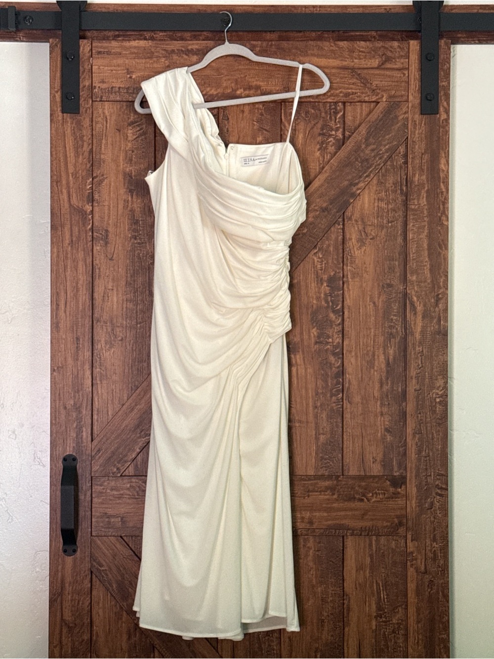 One-Shoulder Ivory Ruched Evening Dress